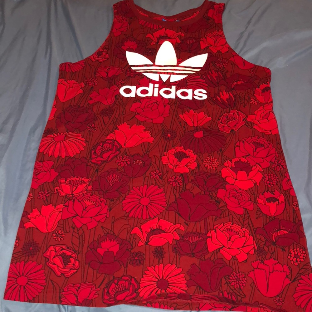 Adidas red floral print dress NWOT